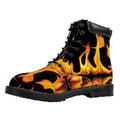 Fire Flame Burning Print Padded Collar Lace Up Boots