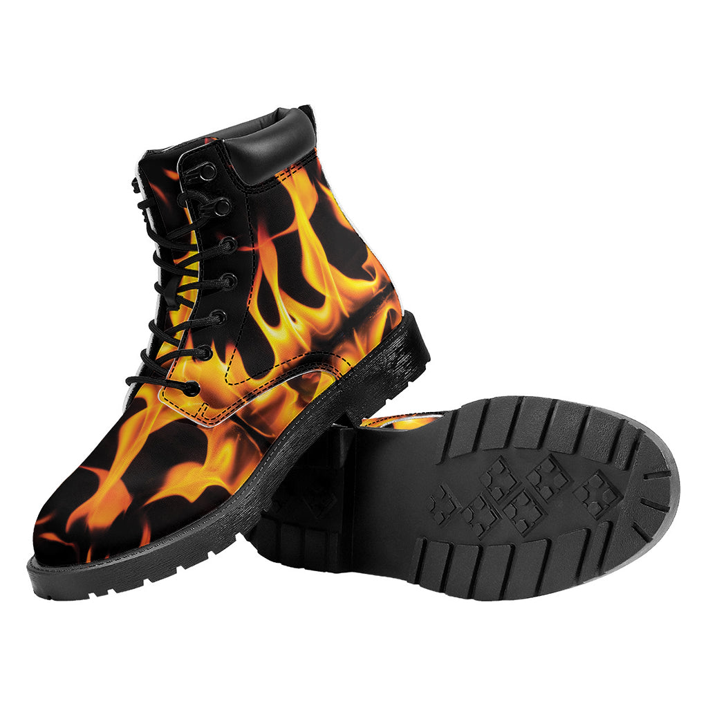 Fire Flame Burning Print Work Boots