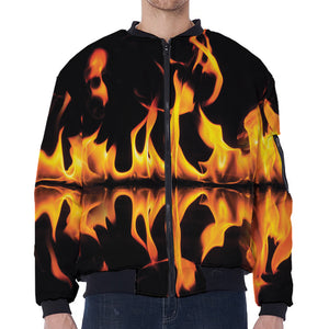 Fire Flame Burning Print Zip Sleeve Bomber Jacket