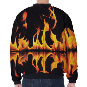 Fire Flame Burning Print Zip Sleeve Bomber Jacket