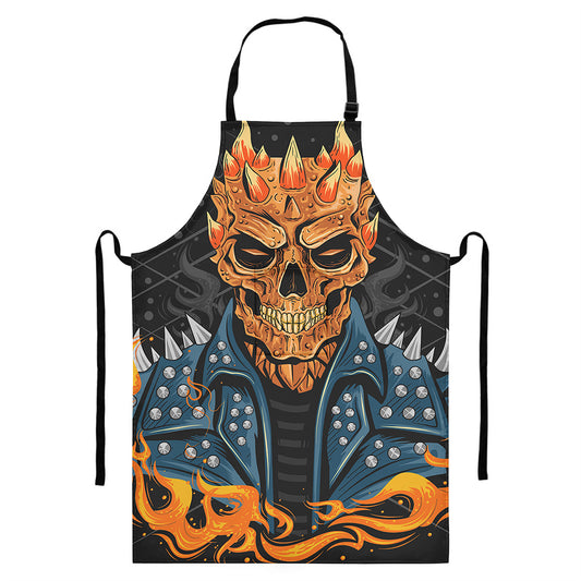 Fire Punk Devil Print Bib Apron With Pocket