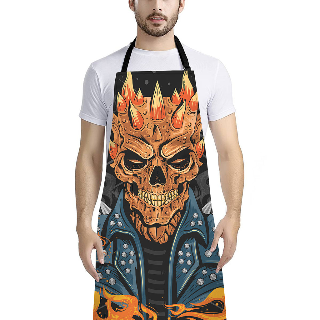 Fire Punk Devil Print Bib Apron With Pocket