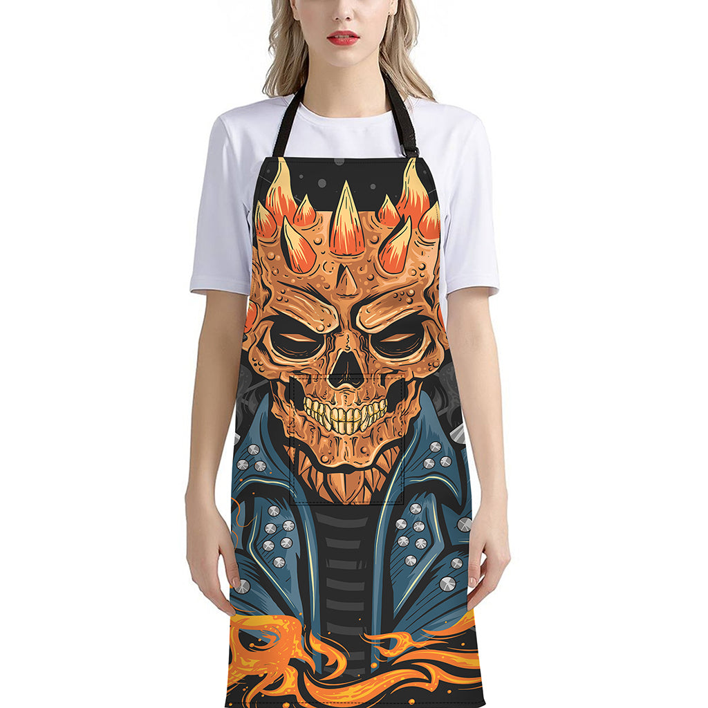 Fire Punk Devil Print Bib Apron With Pocket