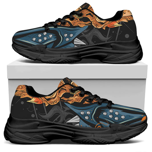 Fire Punk Devil Print Black Chunky Shoes