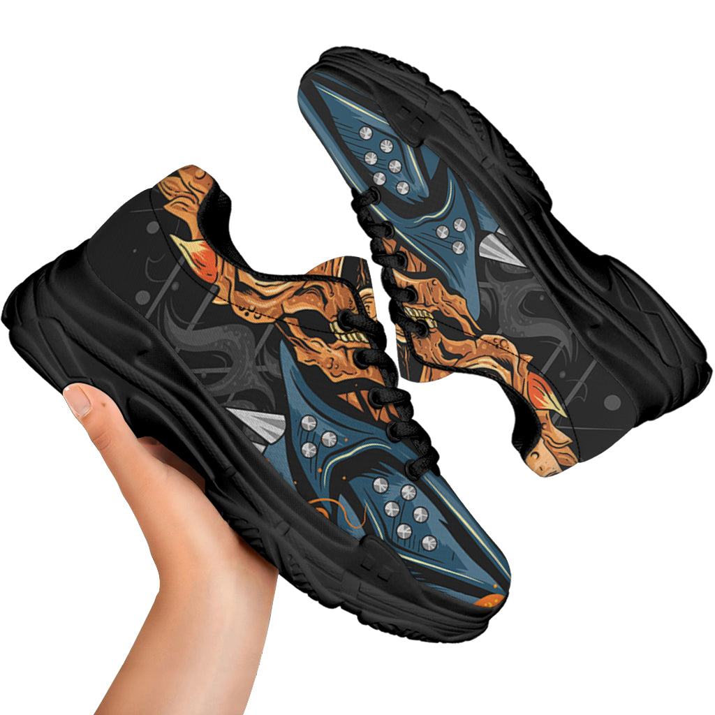 Fire Punk Devil Print Black Chunky Shoes