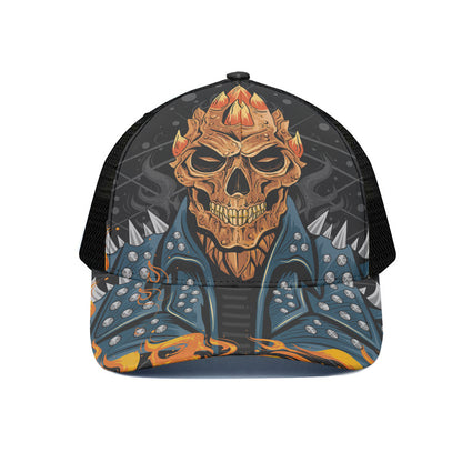 Fire Punk Devil Print Black Mesh Trucker Cap