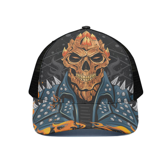 Fire Punk Devil Print Black Mesh Trucker Cap