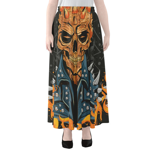 Fire Punk Devil Print Chiffon Maxi Skirt