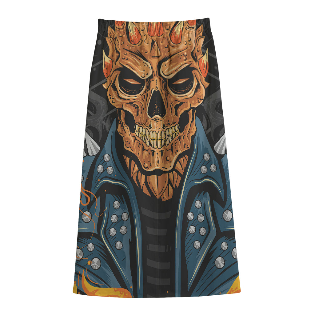 Fire Punk Devil Print Cotton Front Slit Maxi Skirt