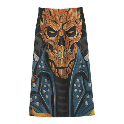 Fire Punk Devil Print Cotton Front Slit Maxi Skirt