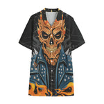 Fire Punk Devil Print Cotton Hawaiian Shirt