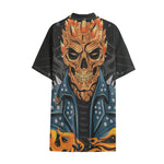 Fire Punk Devil Print Cotton Hawaiian Shirt