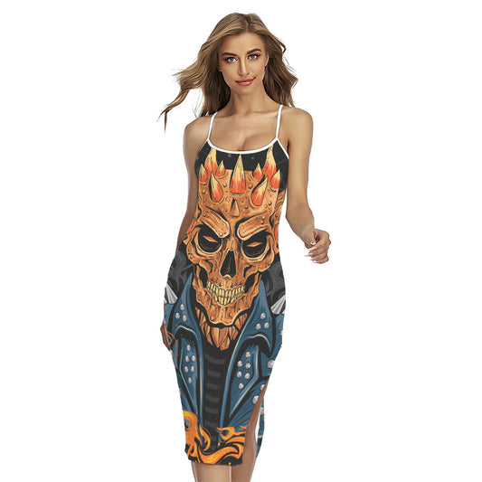 Fire Punk Devil Print Cross Back Cami Dress