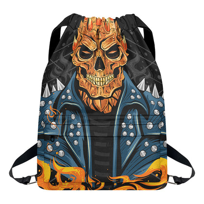 Fire Punk Devil Print Drawstring Backpack