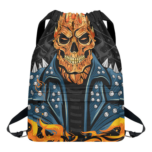 Fire Punk Devil Print Drawstring Backpack