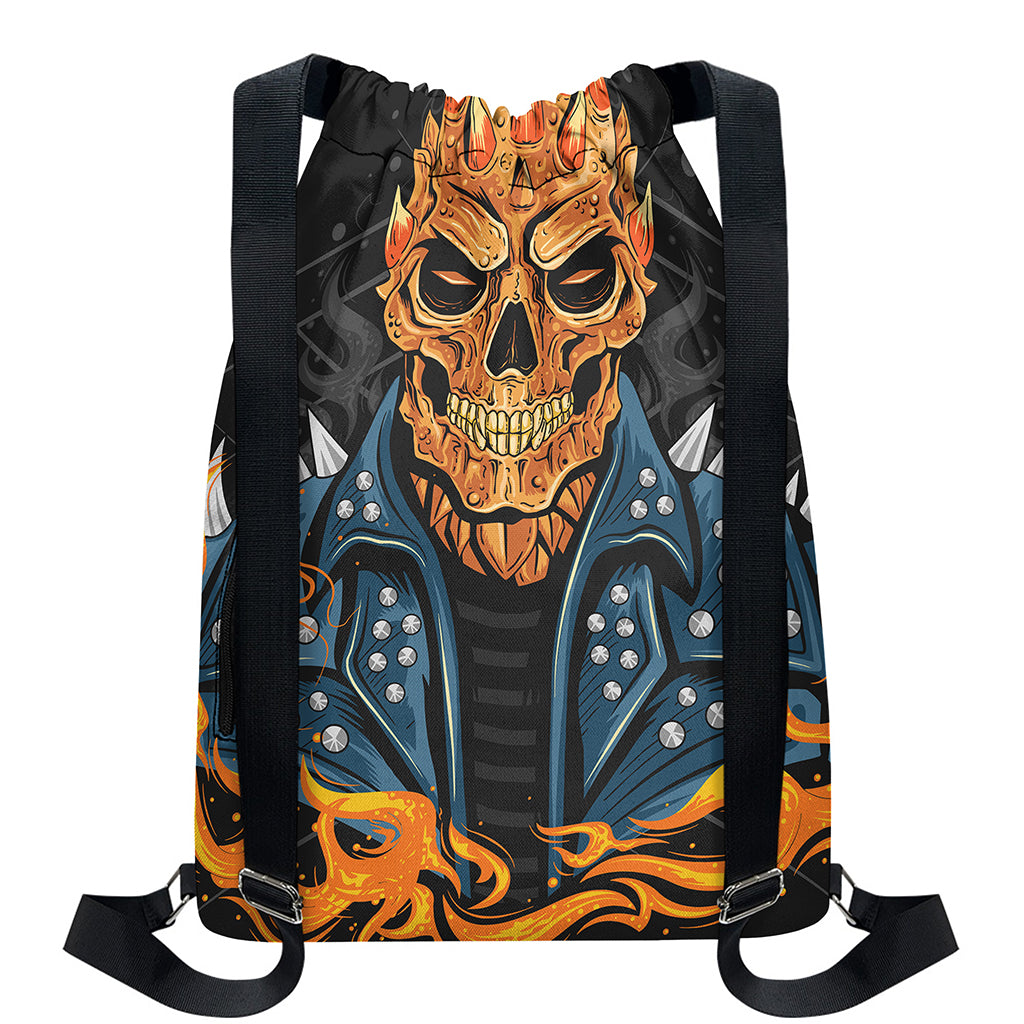Fire Punk Devil Print Drawstring Backpack