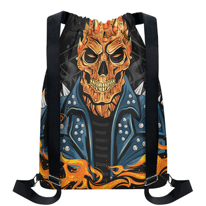 Fire Punk Devil Print Drawstring Backpack