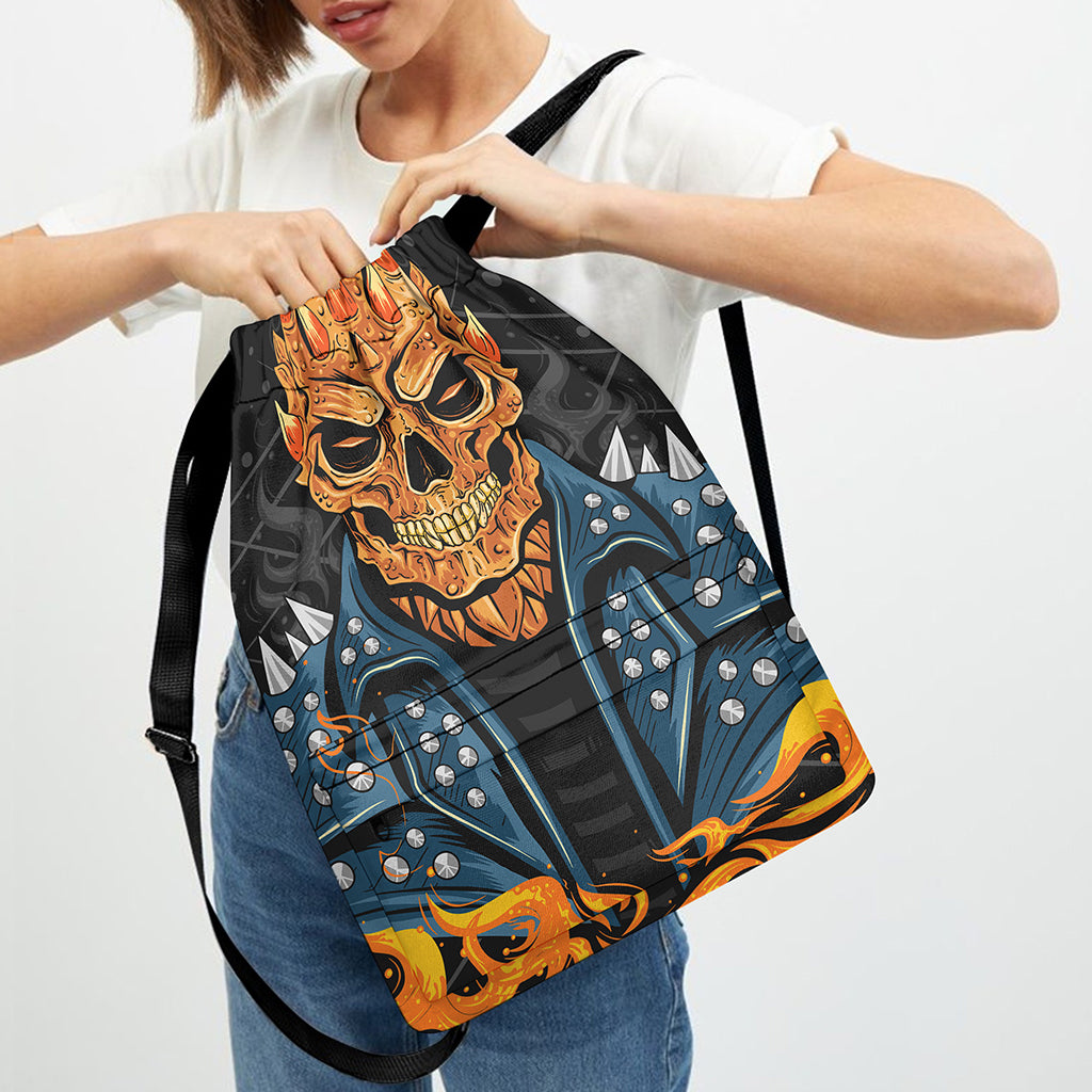 Fire Punk Devil Print Drawstring Backpack