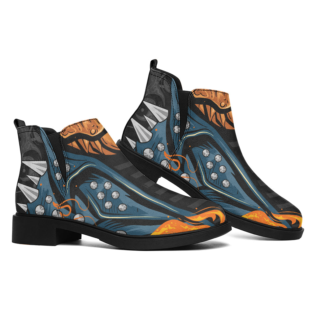 Fire Punk Devil Print Flat Ankle Boots