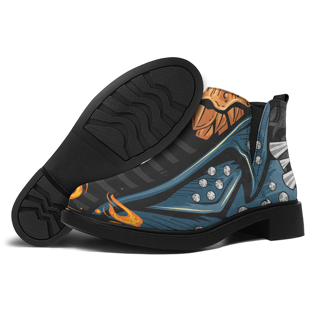Fire Punk Devil Print Flat Ankle Boots