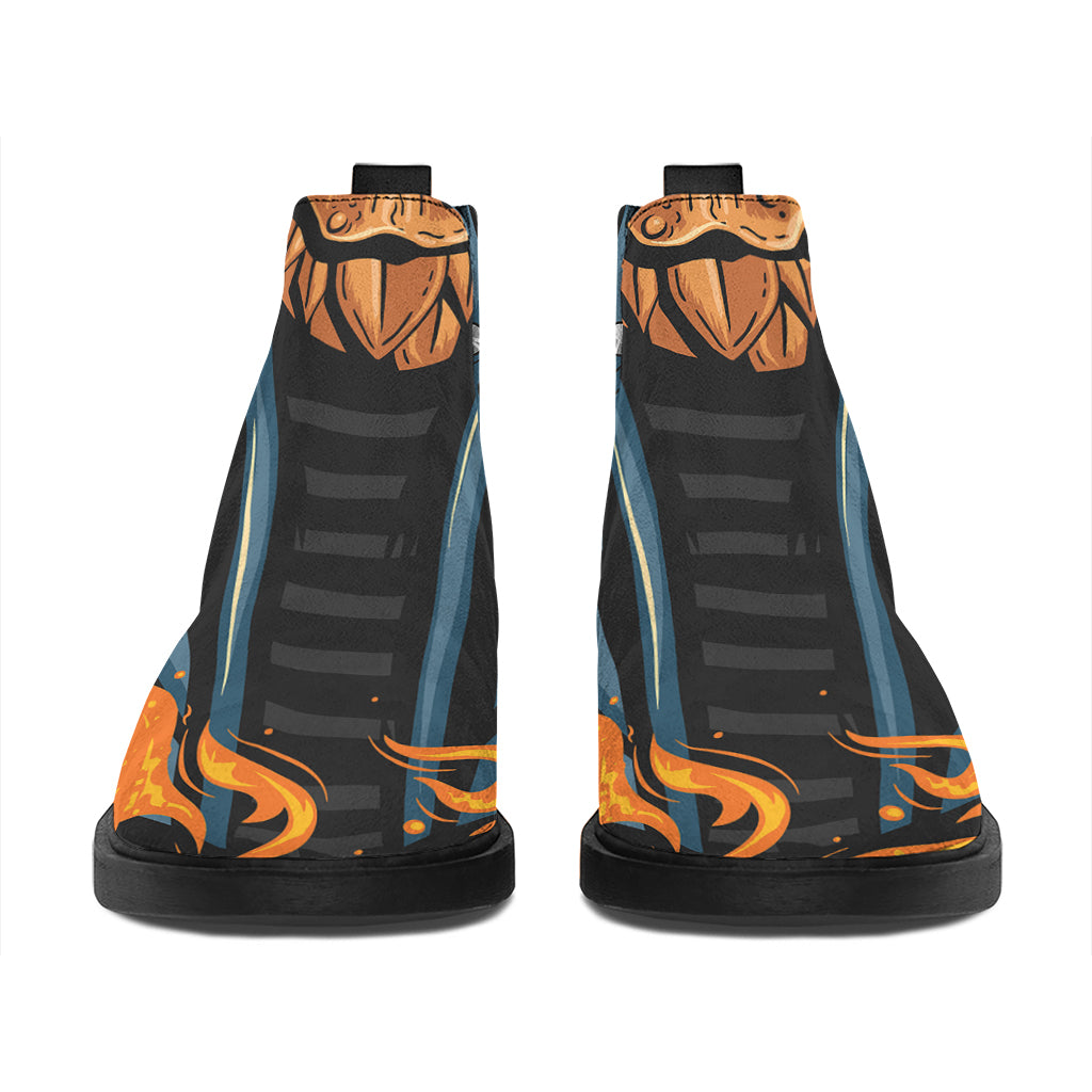 Fire Punk Devil Print Flat Ankle Boots