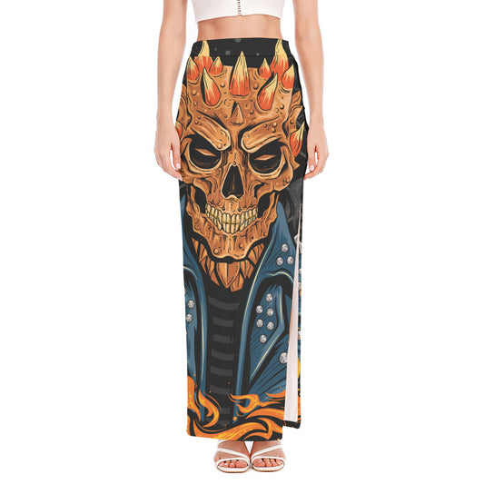 Fire Punk Devil Print High Slit Maxi Skirt