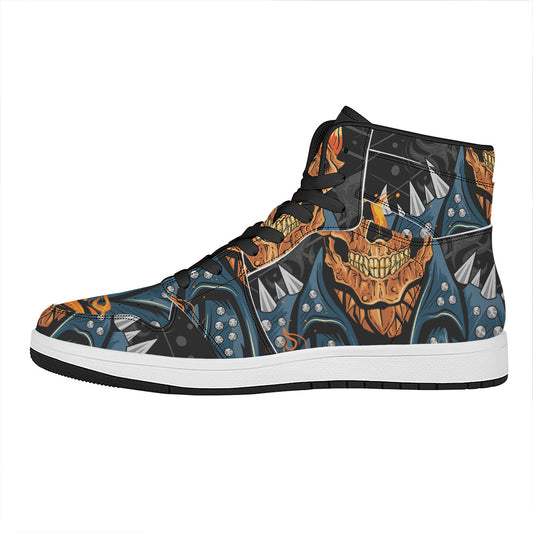 Fire Punk Devil Print High Top Leather Sneakers