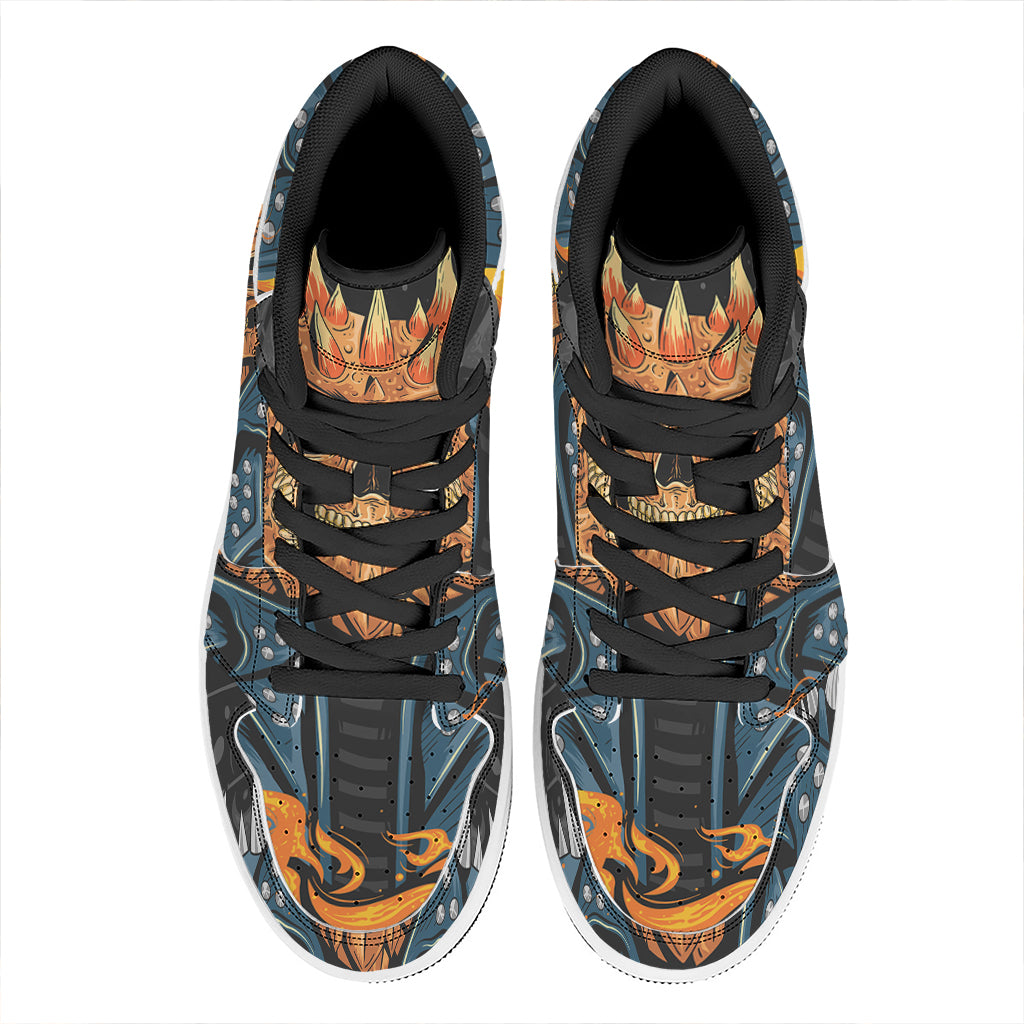 Fire Punk Devil Print High Top Leather Sneakers
