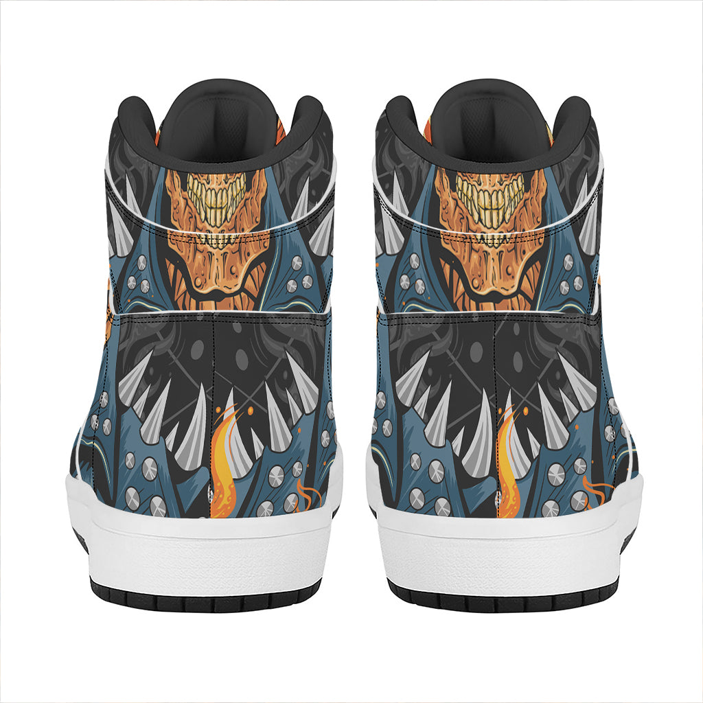 Fire Punk Devil Print High Top Leather Sneakers