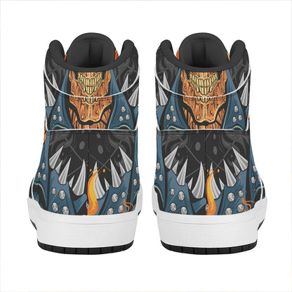 Fire Punk Devil Print High Top Leather Sneakers