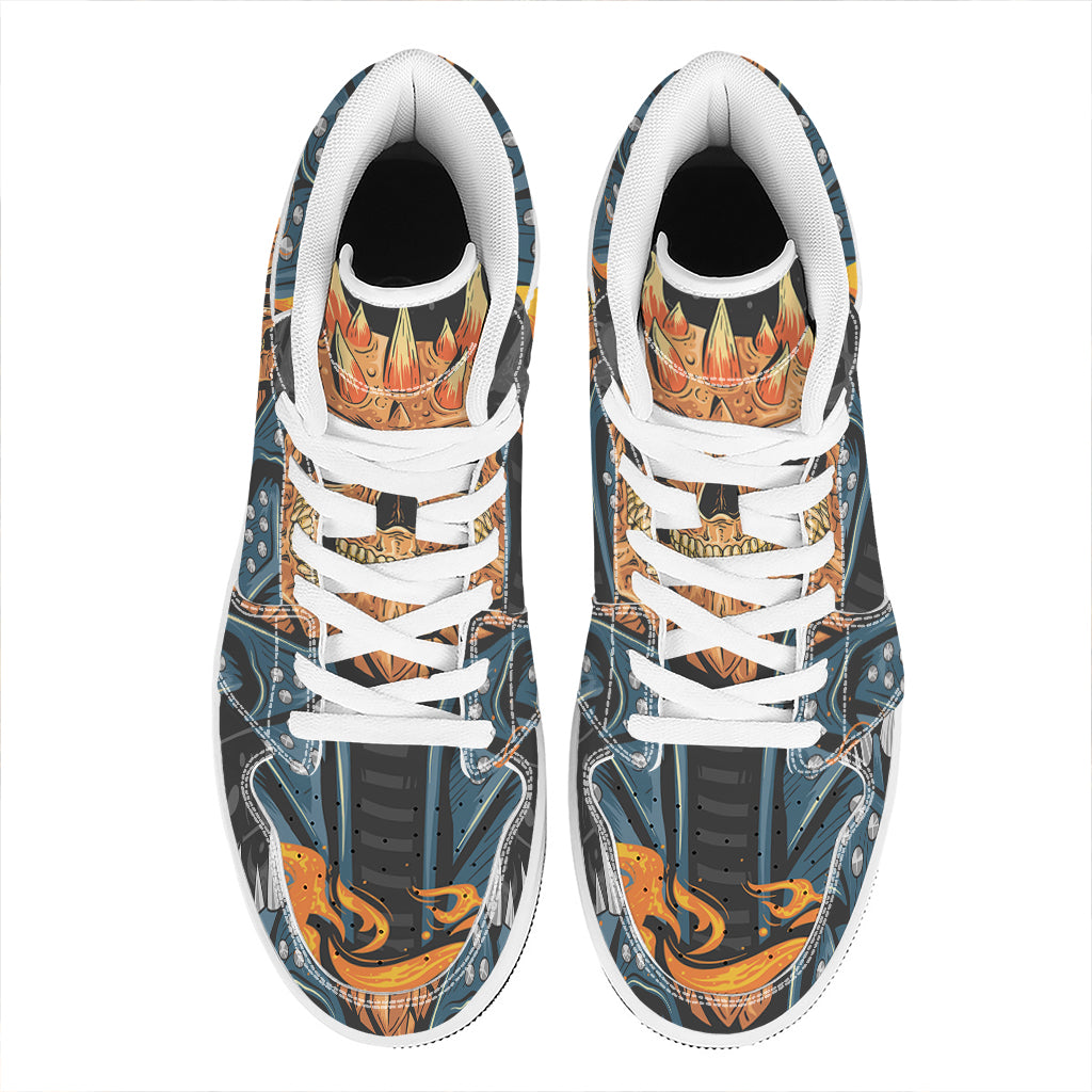 Fire Punk Devil Print High Top Leather Sneakers
