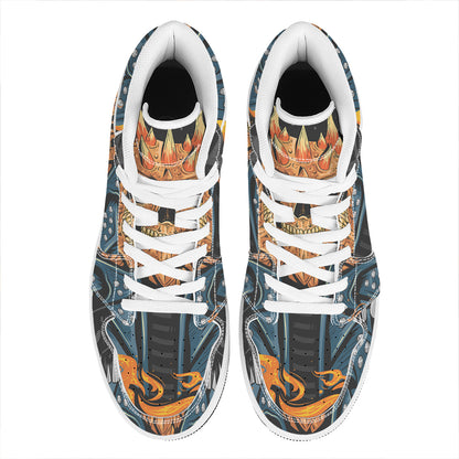 Fire Punk Devil Print High Top Leather Sneakers
