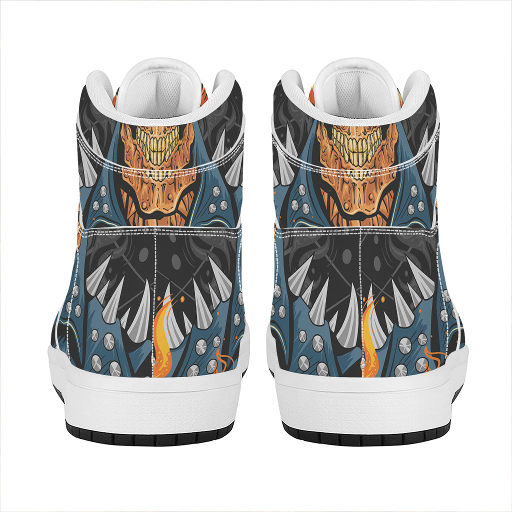 Fire Punk Devil Print High Top Leather Sneakers