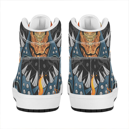 Fire Punk Devil Print High Top Leather Sneakers