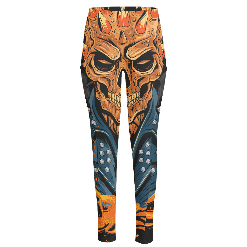 Fire Punk Devil Print High-Waisted Pocket Leggings