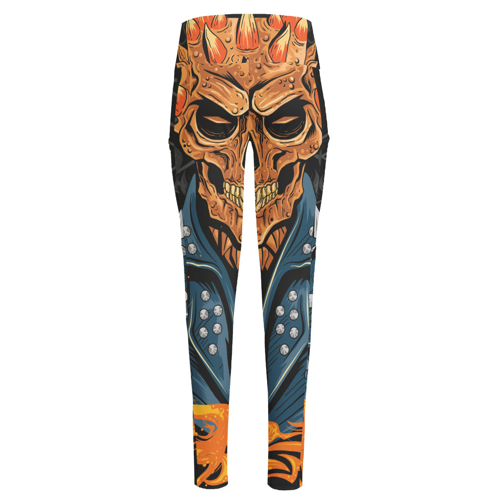 Fire Punk Devil Print High-Waisted Pocket Leggings