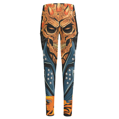 Fire Punk Devil Print High-Waisted Pocket Leggings
