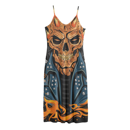 Fire Punk Devil Print Jersey Midi Cami Dress