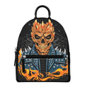 Fire Punk Devil Print Leather Backpack