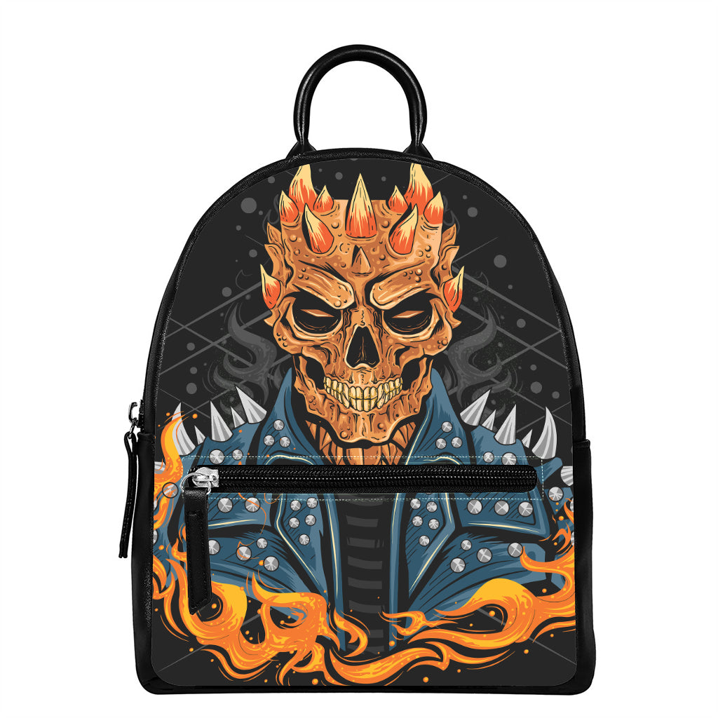 Fire Punk Devil Print Leather Backpack