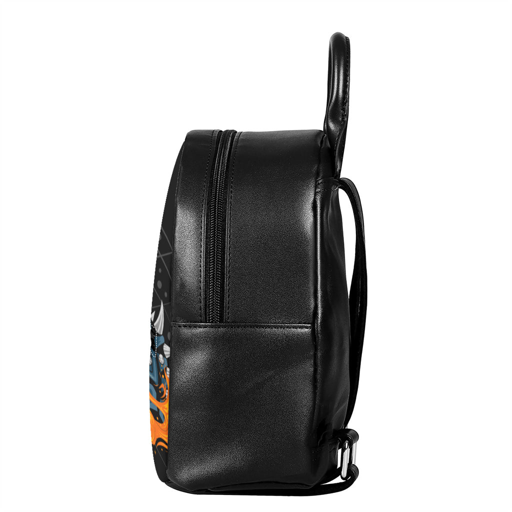 Fire Punk Devil Print Leather Backpack