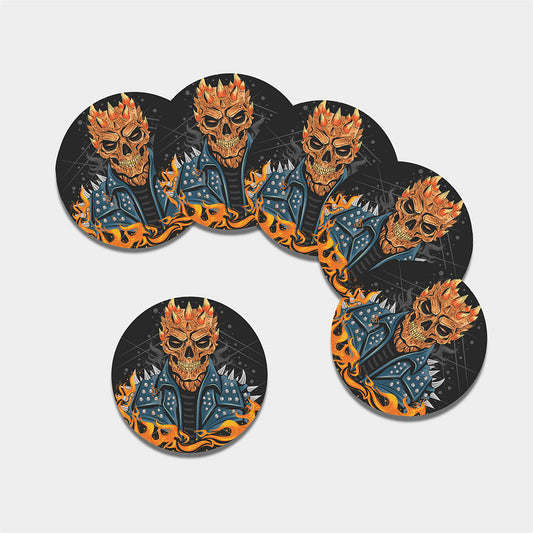 Fire Punk Devil Print Leather Coaster Set