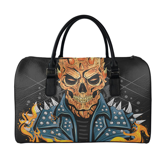 Fire Punk Devil Print Leather Duffle Bag