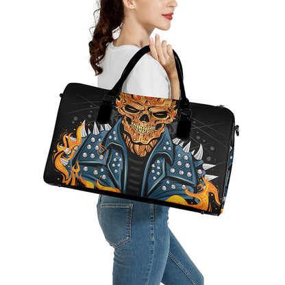 Fire Punk Devil Print Leather Duffle Bag