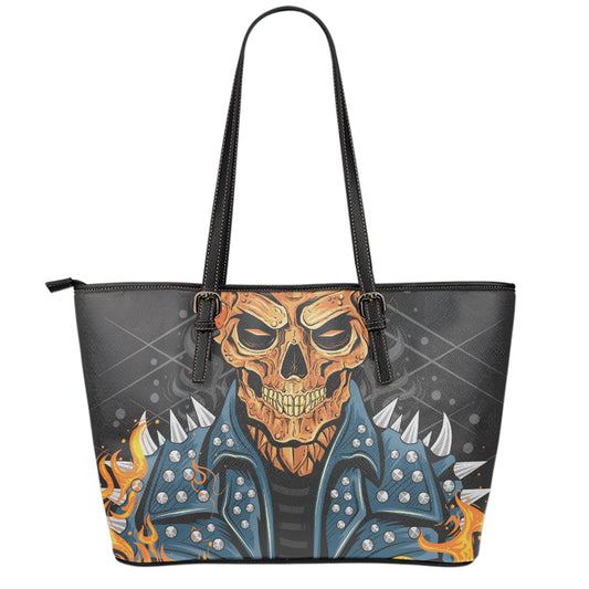 Fire Punk Devil Print Leather Tote Bag