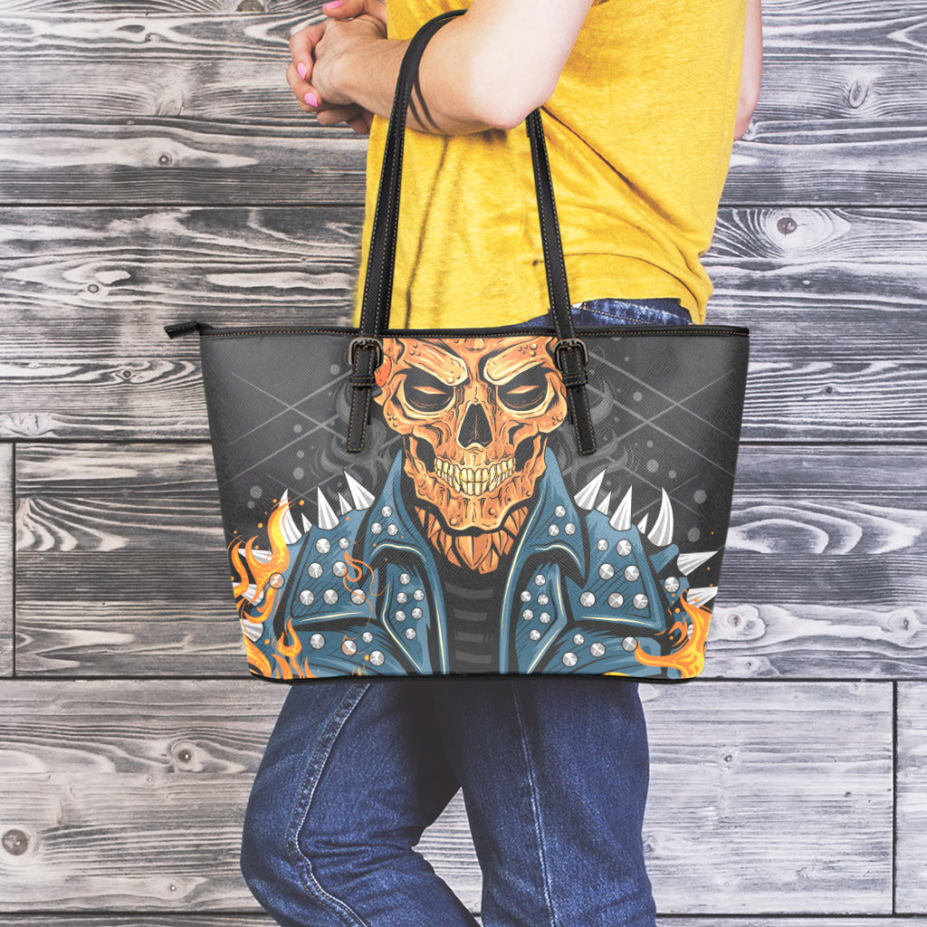 Fire Punk Devil Print Leather Tote Bag