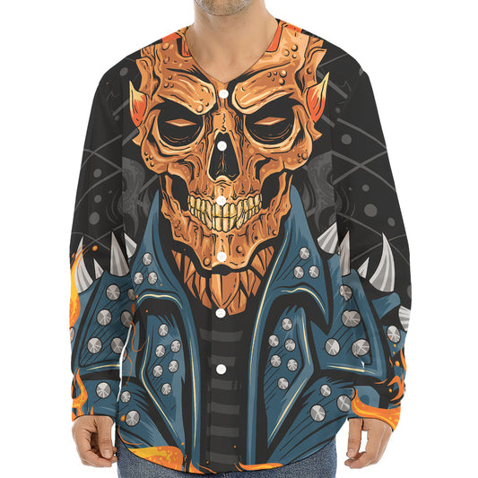 Fire Punk Devil Print Long Sleeve Baseball Jersey