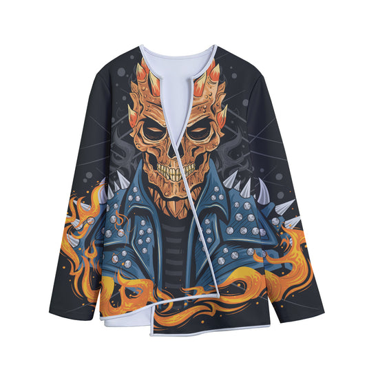 Fire Punk Devil Print Long Sleeve Short Coat