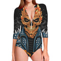 Fire Punk Devil Print Long Sleeve Swimsuit