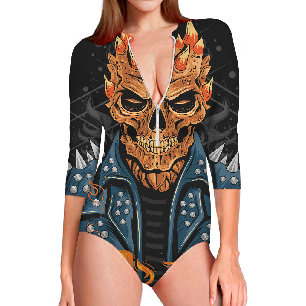 Fire Punk Devil Print Long Sleeve Swimsuit